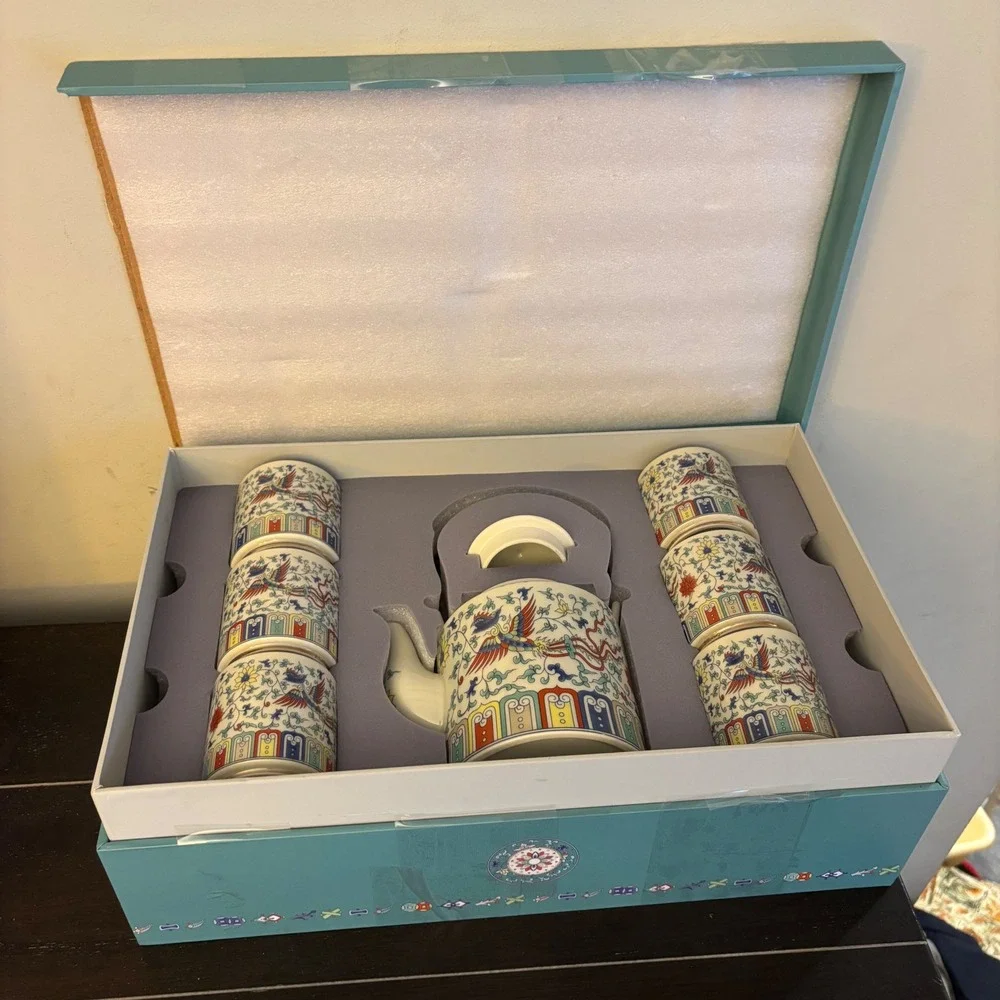 Fanquare Chinese Traditional Tea Set for 6 | Ceramic Teapot w 6 Tea Cups | New